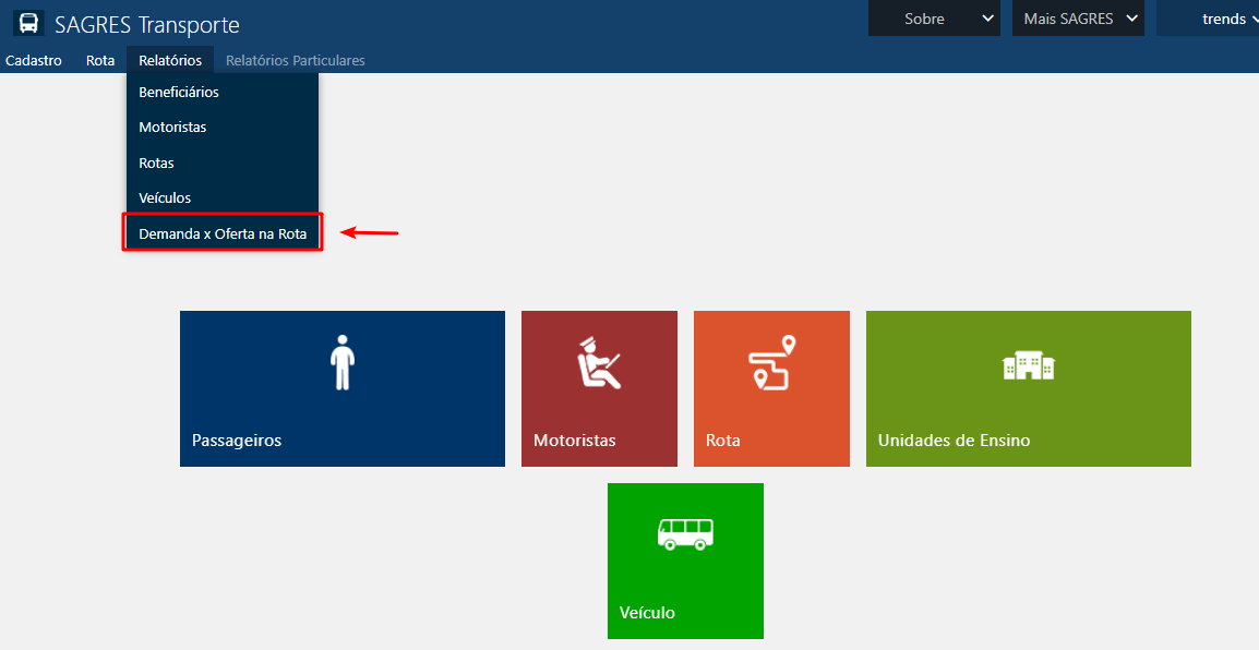 Menu Interface- Relatório Demanda X Rota